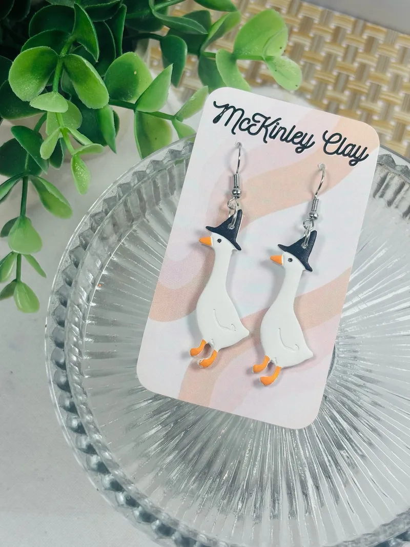 Goose in Hat Halloween earrings